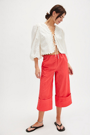 Lula Cuff Culotte Pants by Free People in Red, Size: XL