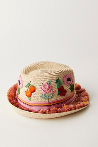 Женские головные уборы Anna Sui Embroidered Fedora, цвет: Коралловый разноцветный — фото 2