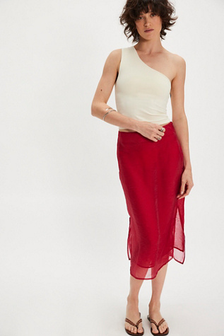 Sheer Luck Midi Skirt by Free People in Red, Size: L