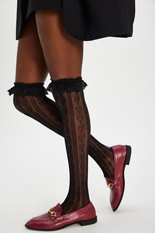 Sweetheart Lace Knee-High Socks At Free People In Black