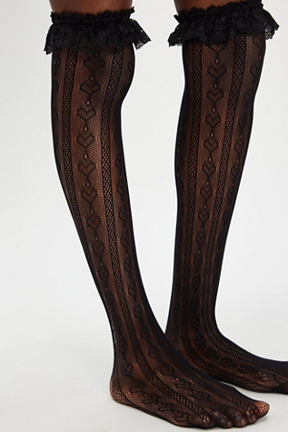 Women's Extra Long Thigh High Over The Knee Lace Top Stockings – One Size, Stay Up Style
