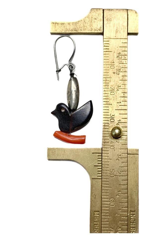 Vintage Sterling Blackbird Dangle Earrings with Onyx + Coral Selected by Lux Revival #2