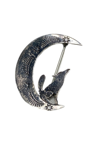 Vintage Sterling Silver Crescent Moon + Coyote Lapel Pin Selected by Lux Revival