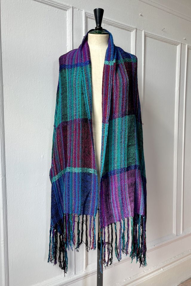 80s Textured Fringe Handwoven Natural Fiber Giant Scarf Wrap Shawl Selected by MARMALADE #1