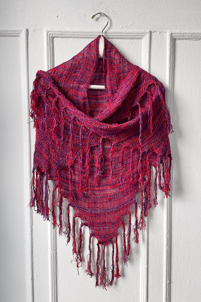 Vintage Multi-Textured Loose Weave Triangle Fringe Wrap Shawl Selected by MARMALADE #1