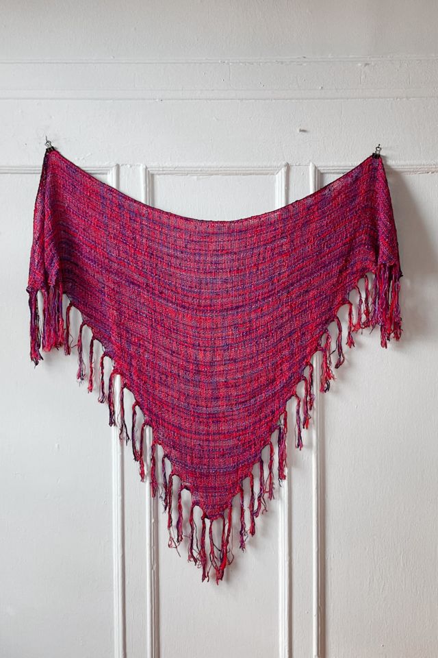 Vintage Multi-Textured Loose Weave Triangle Fringe Wrap Shawl Selected by MARMALADE #2
