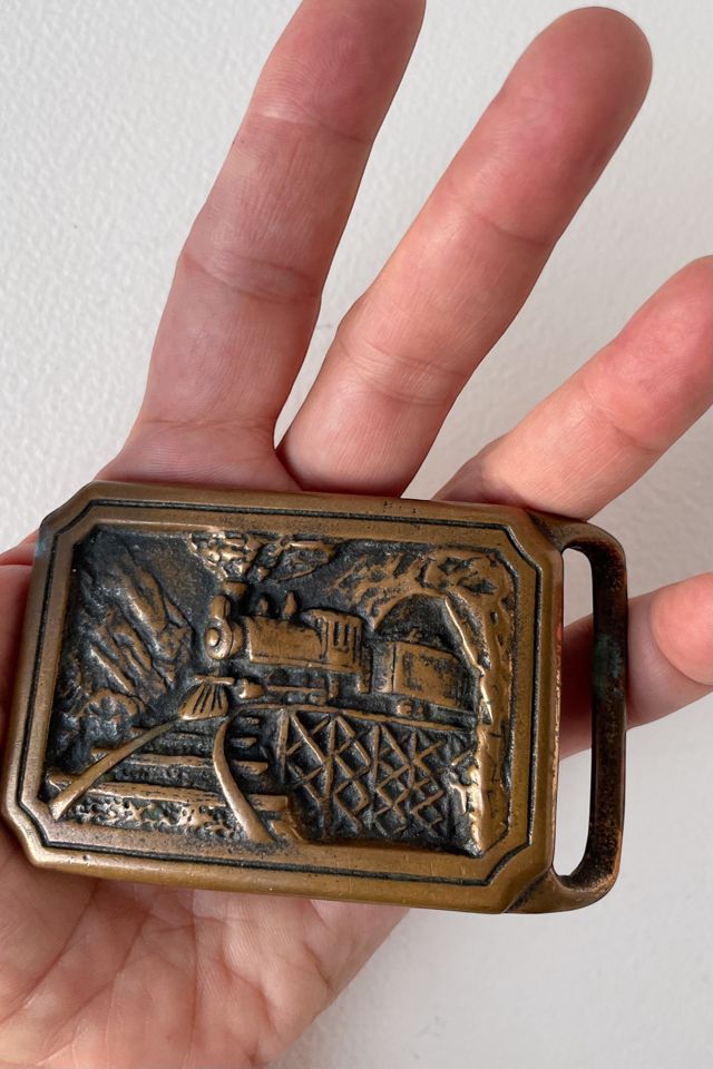 Vintage 70s Solid Brass Steam Locomotive Train Buckle Selected by MARMALADE #1