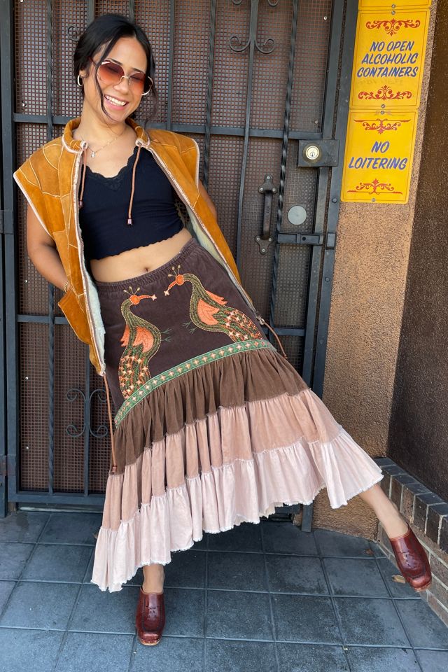 Vintage Y2K Tiered Skirt with Peacock Embroidered Selected by FernMercantile #1