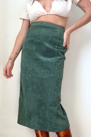 Vintage 1990s Green Suede Skirt Selected by Grievous Angel Vintage