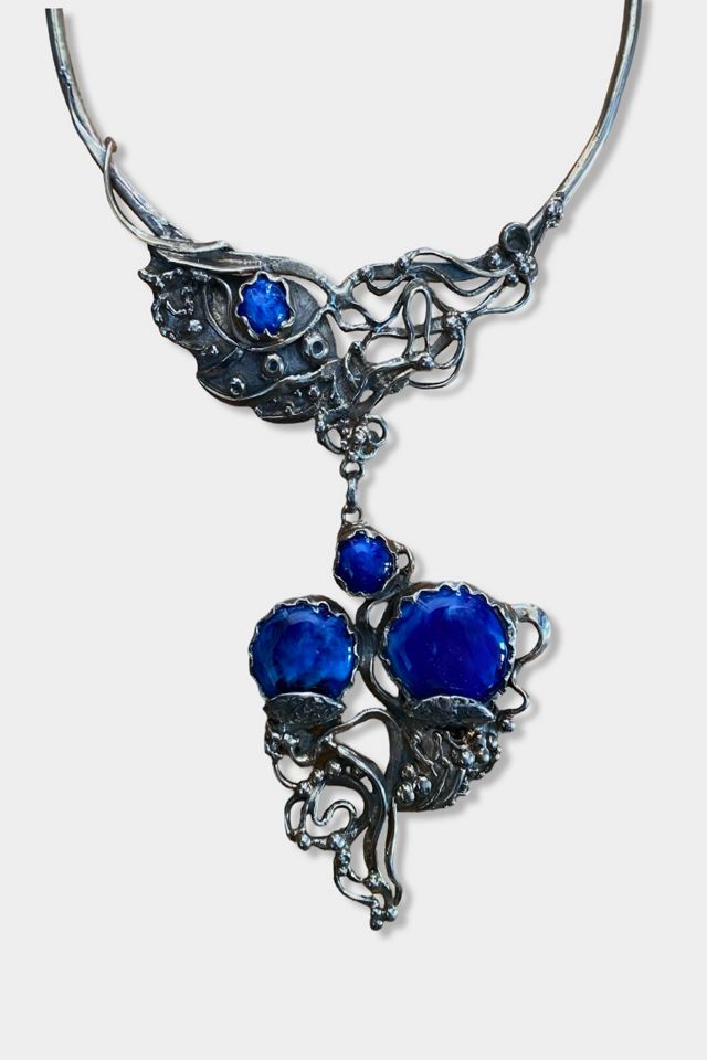 1980s Brutalist Sterling Silver And Lapis Choker Necklace Selected By Ritual Vintage #1