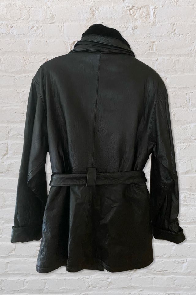 1990s Black Leather Thinsulate Winter Trench Jacket Selected By Ritual Vintage #1