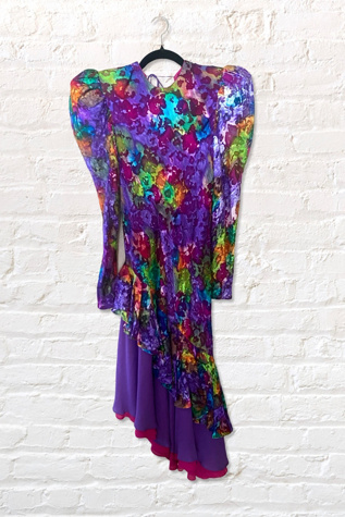 1980s Judy Hornby Rainbow Silk Draped Dress Selected By Ritual Vintage