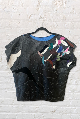 1980s Patchwork Leather Mixed Media Top Selected By Ritual Vintage