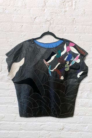 1980s Patchwork Leather Mixed Media Top Selected By Ritual Vintage