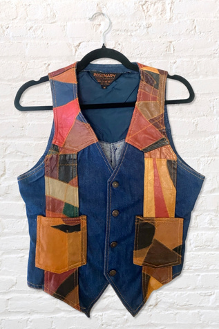 Vintage Patchwork Leather Snap Vest