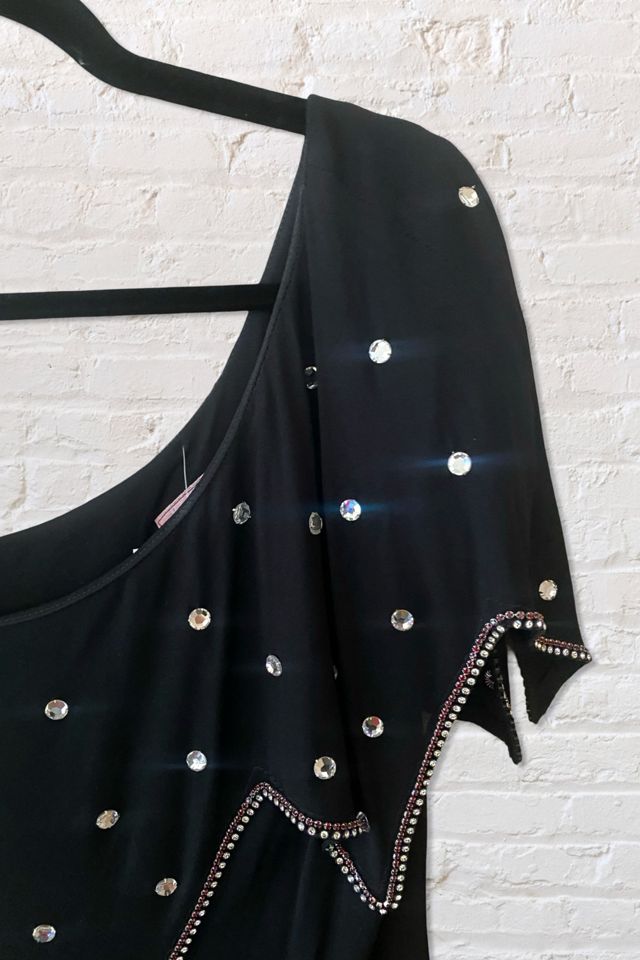 1970s One Shoulder Jersey Rhinestone Dress Selected By Ritual Vintage #1