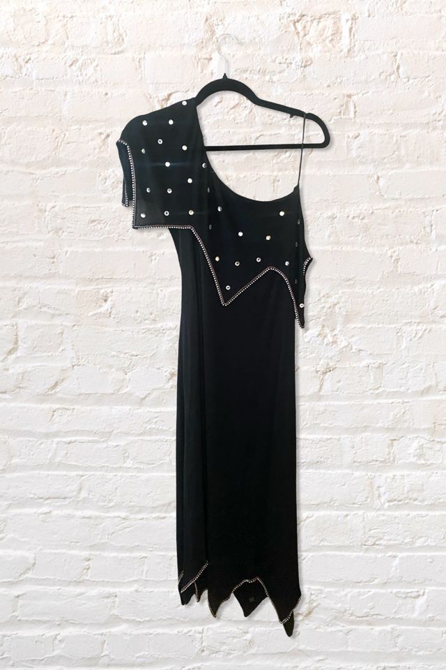 1970s One Shoulder Jersey Rhinestone Dress Selected By Ritual Vintage #2