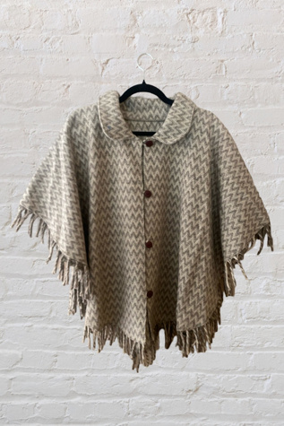 1970s Zig Zag Wool Fringe Poncho Selected By Ritual Vintage