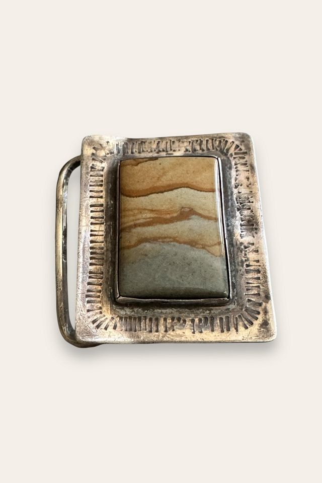 Vintage 1970's Sterling Silver Agate Belt Buckle Selected By Afterlife Boutique #1