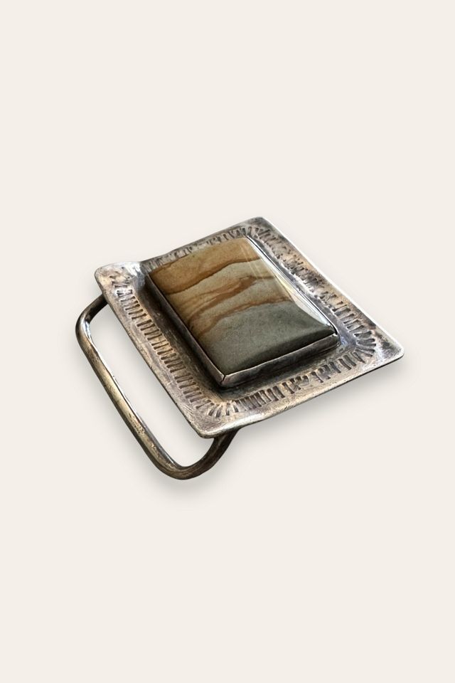 Vintage 1970's Sterling Silver Agate Belt Buckle Selected By Afterlife Boutique #2