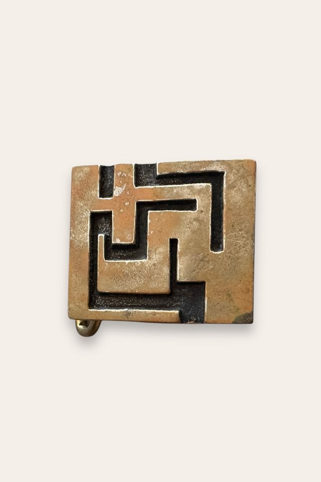 Vintage 1970's Brutalist Art Brass Belt Buckle Selected By Afterlife Boutique