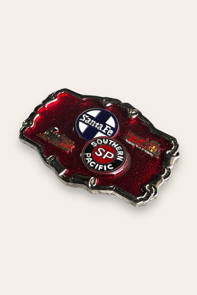 Vintage 1980's Enamel Santa Fe Railroad Belt Buckle Selected By Afterlife Boutique #2