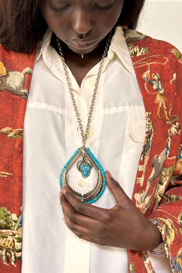 Vintage 1970's Sterling Silver and Turquoise Statement Necklace Selected By Afterlife Boutique #3