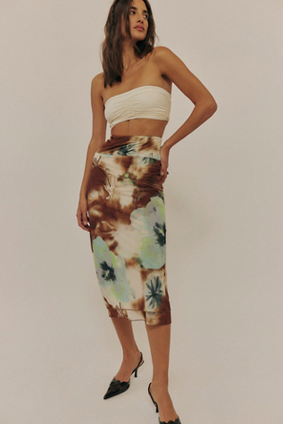 Sunset Mesh Midi Skirt at Free People in Moss Combo, Size: XS