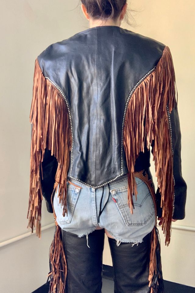 Vintage Studded Fringe Leather Jacket Selected by