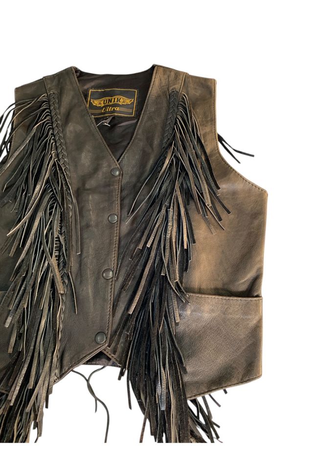 Vintage Fringed Leather Snap Vest Selected by SharpLilTeeth #3
