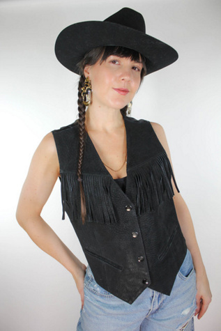 Vintage Black Suede Western Fringe Vest Selected By Moons + Junes Vintage