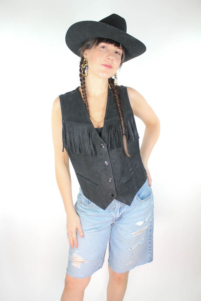 Vintage Black Suede Western Fringe Vest Selected By Moons + Junes Vintage #1