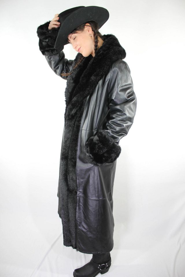 Vintage Reversible Black Leather Faux Fur Trench Coat Selected By Moons + Junes Vintage #2