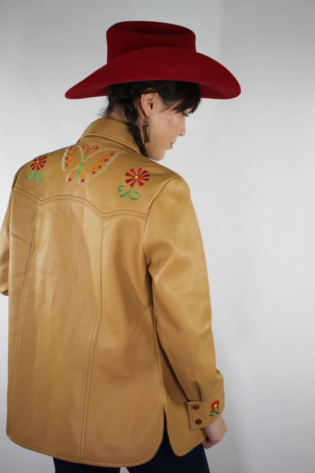 Vintage Floral store Embroidered Leather Jacket