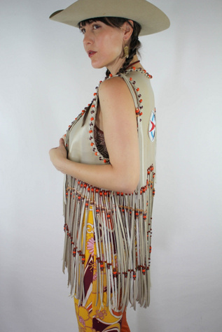 1970s Handmade Vintage Leather Fringe Beaded Hippie Vest Selected By Moons + Junes Vintage