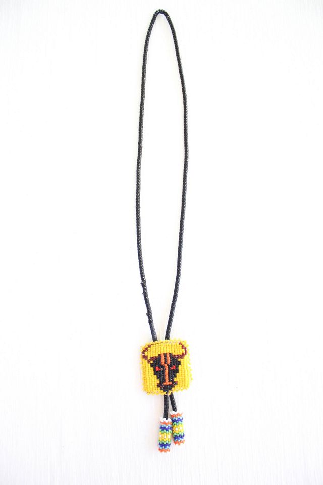 Vintage Beaded Western Bull Bolo Tie Necklace Selected By Moons + Junes Vintage #2