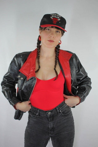1980s Black & Red Leather Moto Jacket Selected By Moons + Junes Vintage