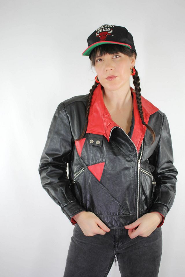1980s Black & Red Leather Moto Jacket Selected By Moons + Junes Vintage #1