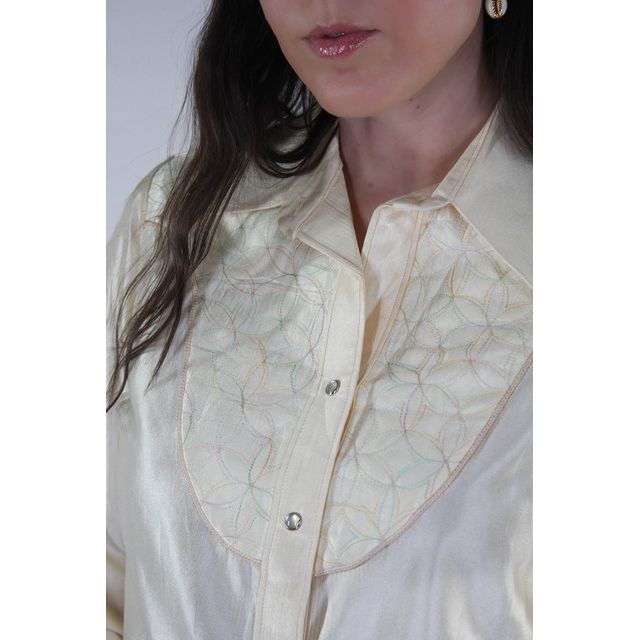 Vintage Ivory Satin Western Rockmount Pearl Snap Blouse Selected By Moons + Junes Vintage #2