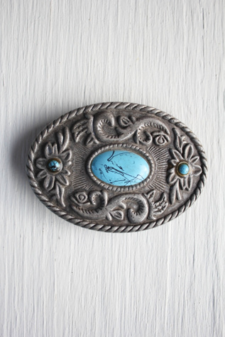 Italian Vintage Turquoise Stone Western Silver Belt Buckle Selected By Moons + Junes Vintage