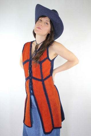1970s Crochet Suede Patchwork Long Sweater Vest Selected By Moons + Junes Vintage