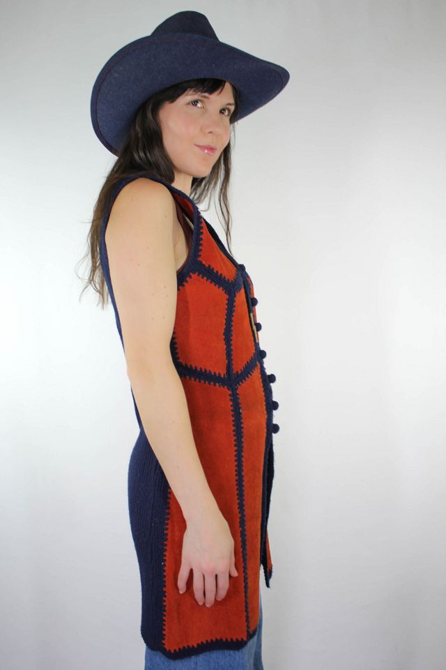 1970s Crochet Suede Patchwork Long Sweater Vest Selected By Moons + Junes Vintage #2
