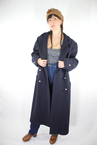 Vintage Navy Wool Floor Length Trench Coat Selected By Moons +