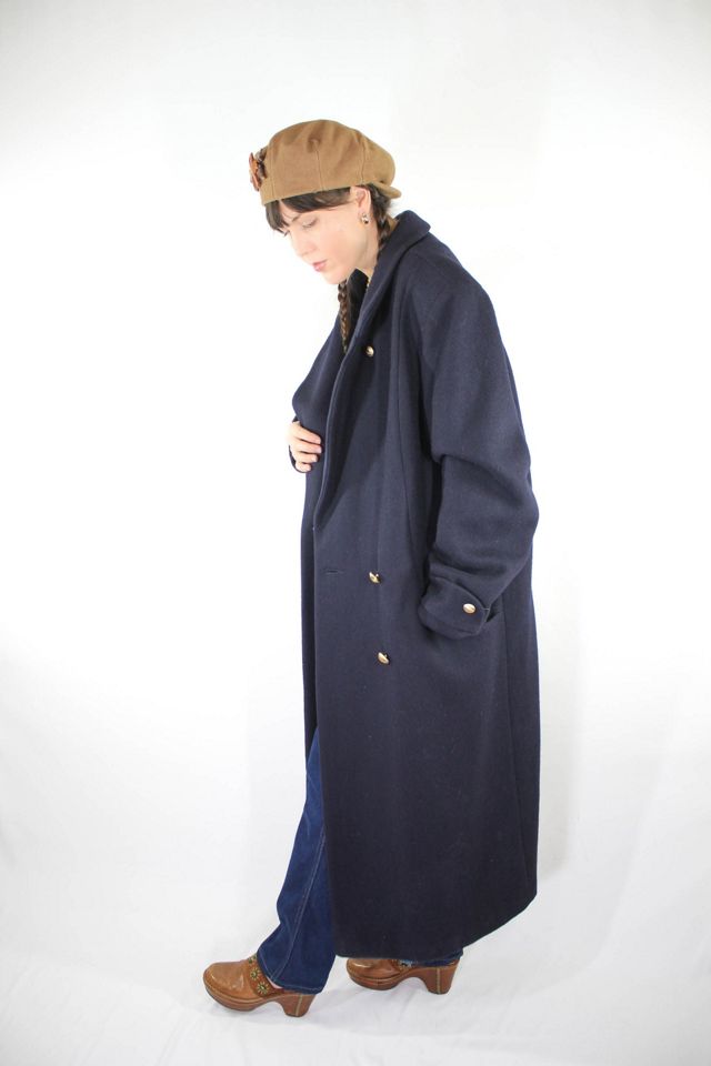 Vintage Navy Wool Floor Length Trench Coat Selected By Moons + Junes Vintage #1
