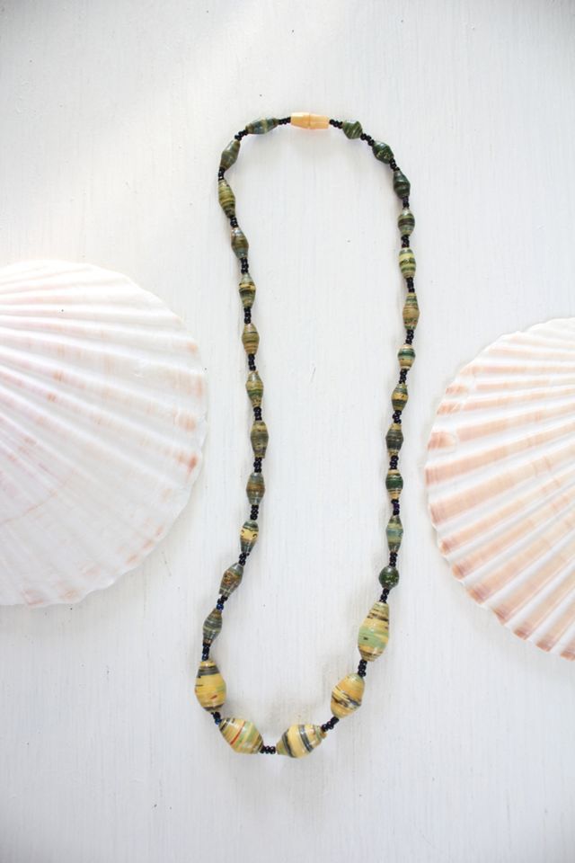 Vintage Rolled Recycled Leaf Paper Beaded Necklace Selected By Moons + Junes Vintage #2