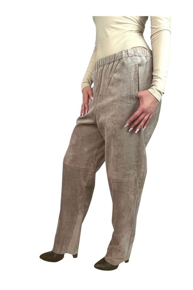Vintage Baggy Beige Leather Pants Selected By Ankh By Racquel #1