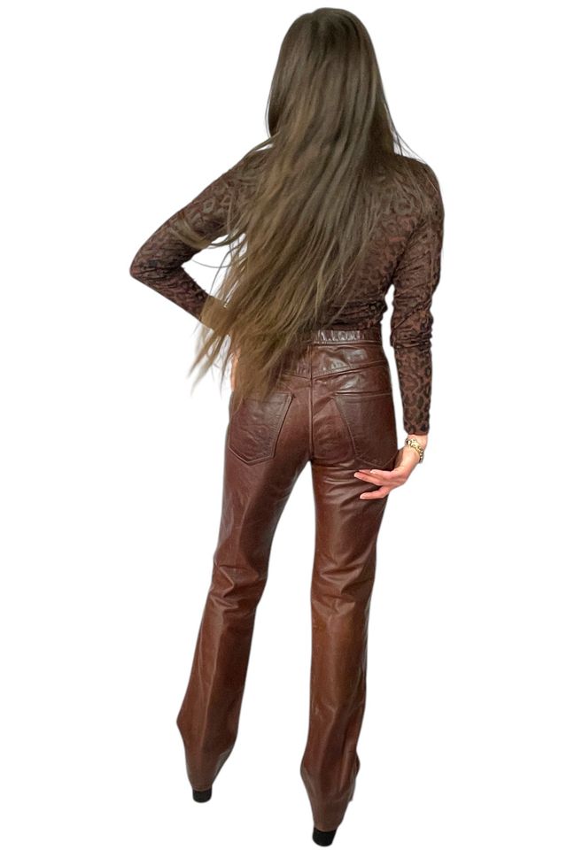 Vintage High-Waisted Brown Leather Pants Selected By Ankh By Racquel #2