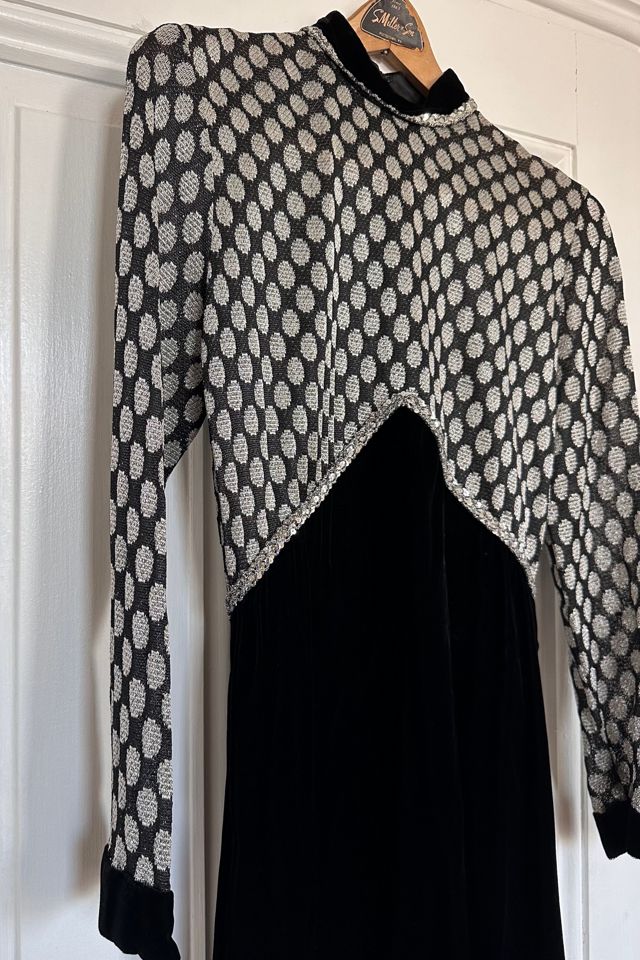 Vintage Long Sleeved Velvet and Metallic Silver Dot Maxi Dress Selected by KA.TL.AK #2