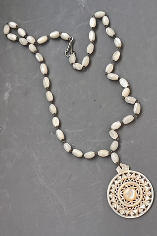 Vintage Hand Carved Mother of Pearl Mandala Necklace Selected by Anna Corinna