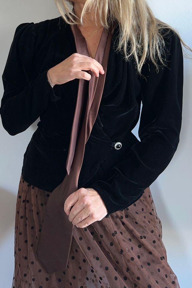 Vintage Black Velvet Wrap Jacket with Jeweled Button Selected by KA.TL.AK #1